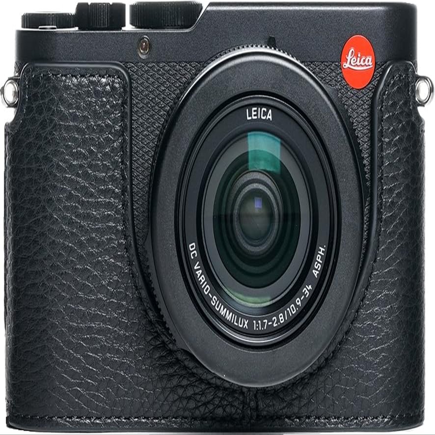 D-Lux 8 Case, Genuine Leather Bottom Opening Camera Half Case for Leica D-Lux 8 Cover Bag Protecter with Hand Wrist Strap (Black B)
