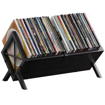 YQ JENMW Vinyl Record Holder - 80-100 LP Vinyl Record Storage Rack, Quick Assembly Display, Retro Style Organizer for Magazine, Book, Files, Albums (Black)