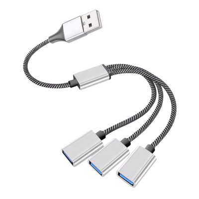 BESPORTBLE Portable USB Male to Female Splitter Cable Fast Transmission Power Hub for Laptop Computer Peripherals Disk Keyboard Scanner Compatible with USB Devices Compact Silver Multi-Port