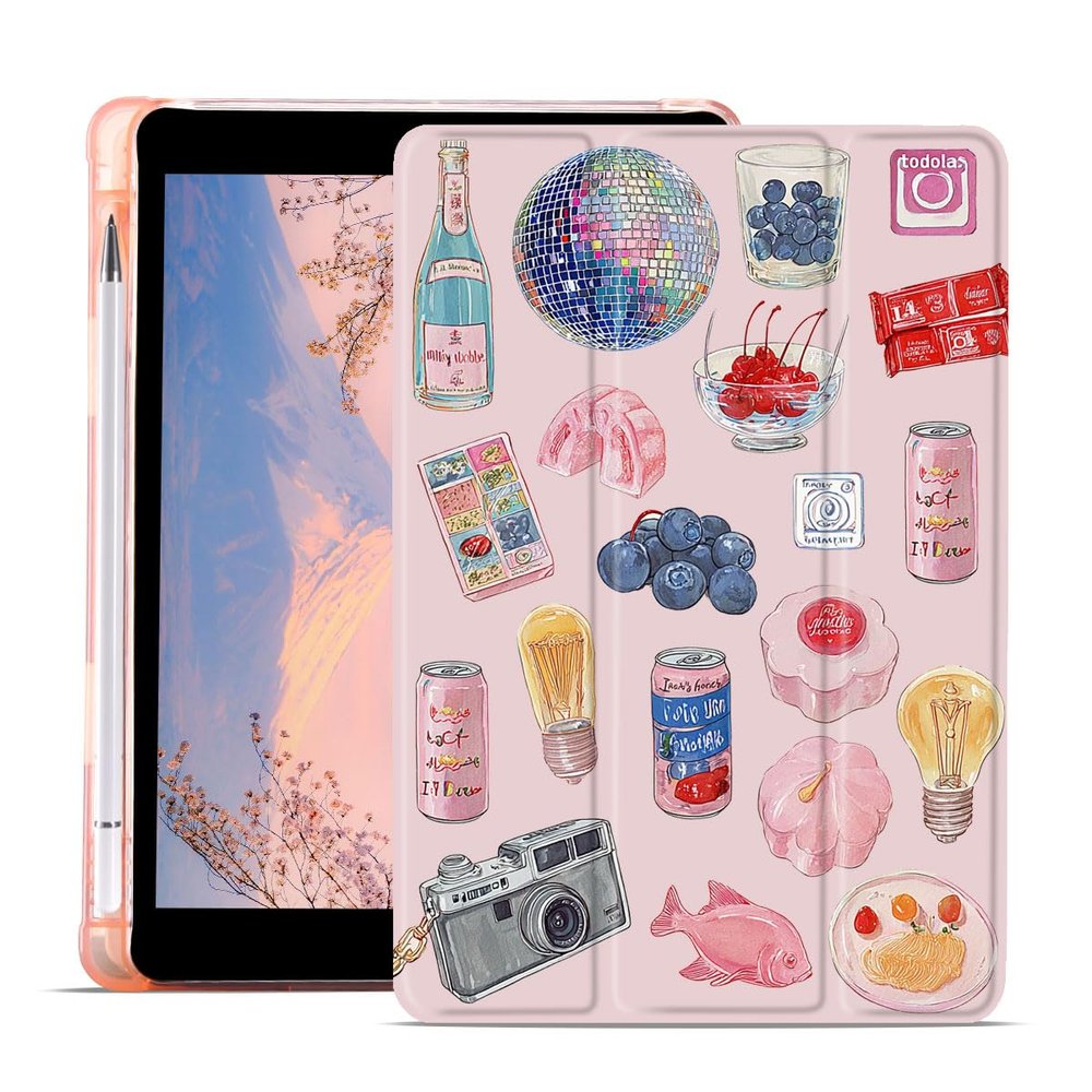 AdorableWhimsy Vintage Collage Case for iPad Pro 6th/5th/4th/3rd Gen(2022/2021/2020/2018) 12.9 Inch Cute Aesthetic Design Leather Protective Case Foldable Soft Back Cover with Pencil Holder