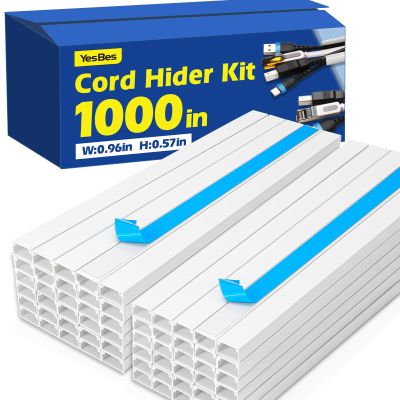 1000in Cord Hider Kit, Cord Covers for Wires on Wall, Paintable Cable Raceway, Cord Hider for Wall Mount tv, tv Cable Hider Wall kit, Wire Covers for Cords, 64X L15.7 X W0.96in X H0.57in, White