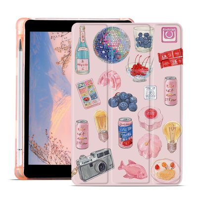 AdorableWhimsy Vintage Collage Case for iPad 9th/7th/8th Generation(2021/2020/2019 10.2 Inch) Cute Aesthetic Design Leather Protective Case Foldable Soft Back Cover with Pencil Holder