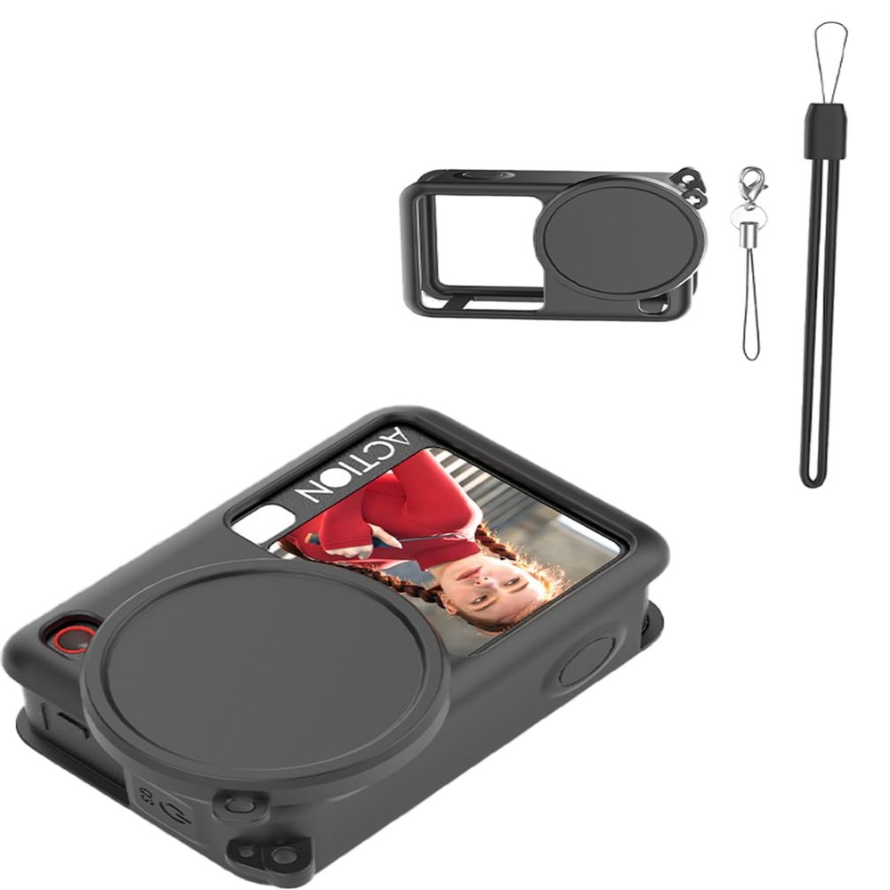 Oshmirian Case for DJI Action6  Liquid Silicone Protective Cover with Lanyard,Compatible with Charging,Anti-Fingerprint,Dustproof,Shockproof,Skin-Friendly Texture (Black)