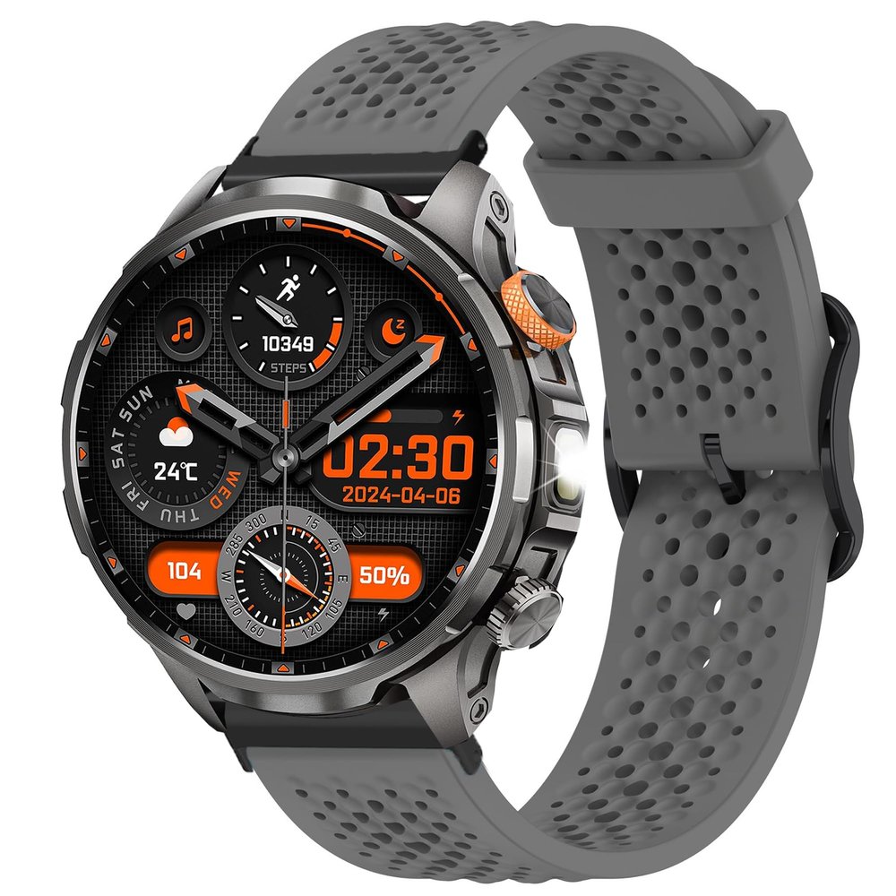 Lamshaw Compatible with BANLVS Military Smart Watches Band, Silicone band with Metal Buckle Compatible with BANLVS AK90, G68 Military Smart Watches (Gray, 24mm size band)