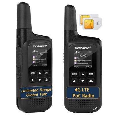 TIDRADIO TD-M2 Rapid Global 4G LTE Walkie Talkies Unlimited Range with SIM Cards, Manage via APP, Long Distance Nationwide PoC Two Way Radios for Family, Logistics, Truck Fleet, Mall, 2 Pack