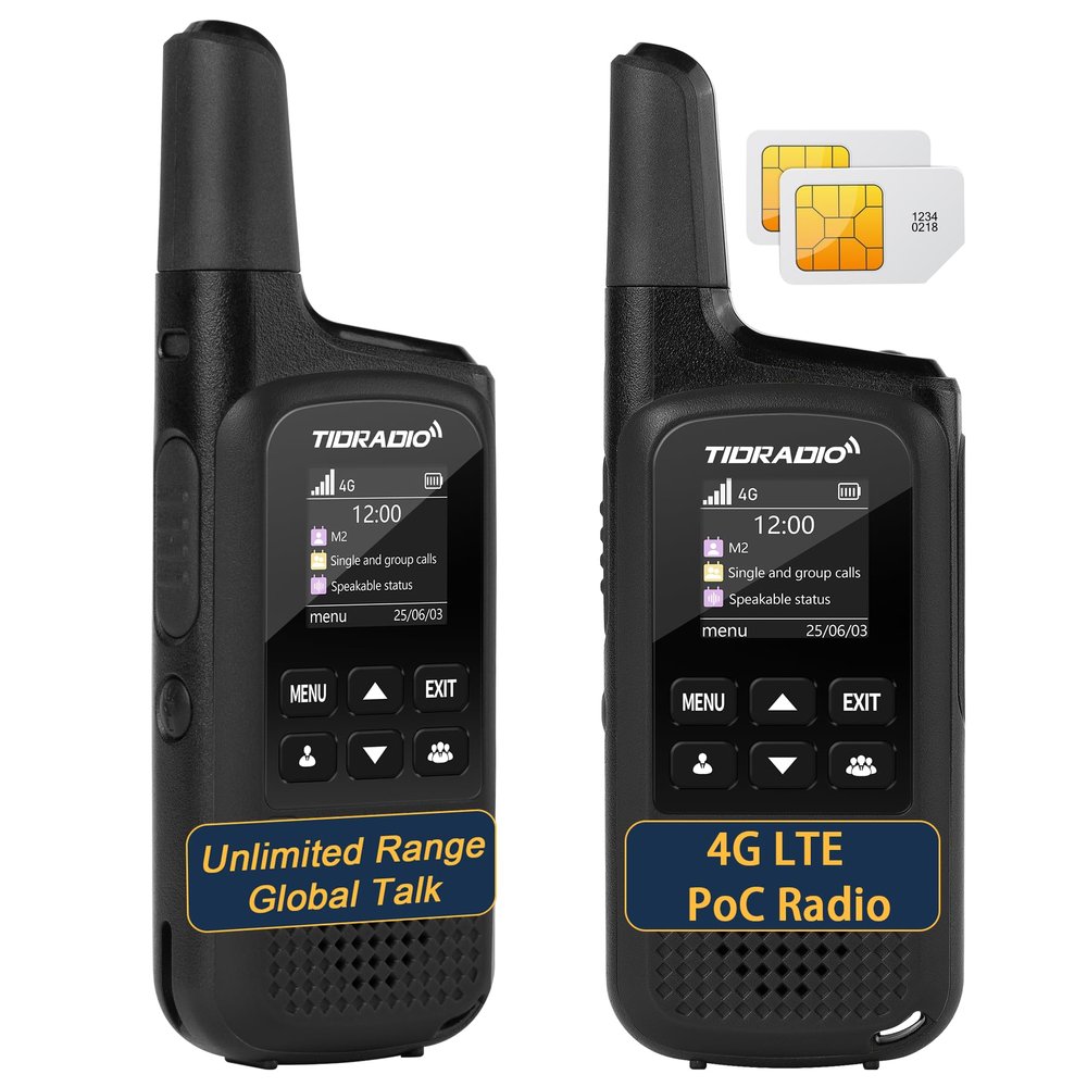 TIDRADIO TD-M2 Rapid Global 4G LTE Walkie Talkies Unlimited Range with SIM Cards, Manage via APP, Long Distance Nationwide PoC Two Way Radios for Family, Logistics, Truck Fleet, Mall, 2 Pack
