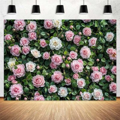 20x10ft Spring Flowers Backdrop Pink White Rose Floral Green Leaf Photo Backdrop Birthday Party Decoration Wedding Bridal Shower Backdrop Photo Studio Props