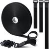 1" x32Ft Hook and Loop Straps with 50 Plastic Buckles, Adjustable Fastening Cable Straps, Free Cut Length, Reusable Nylon Cable Ties for Organizer or Storage, Black view 1