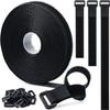 1" x16Ft Hook and Loop Straps with 25 Plastic Buckles, Adjustable Fastening Cable Straps, Free Cut Length, Reusable Nylon Cable Ties for Organizer or Storage, Black view 1