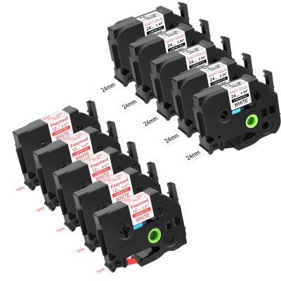 10 Pack Esaytool Replacement for P-Touch TZe-232 12mm 0.47 Red on White TZe-251 24mm 0.94 Black on White Laminated Label Tape for Ptouch PT-D600 PT-P710BT PT-E500 PT-1400 Maker