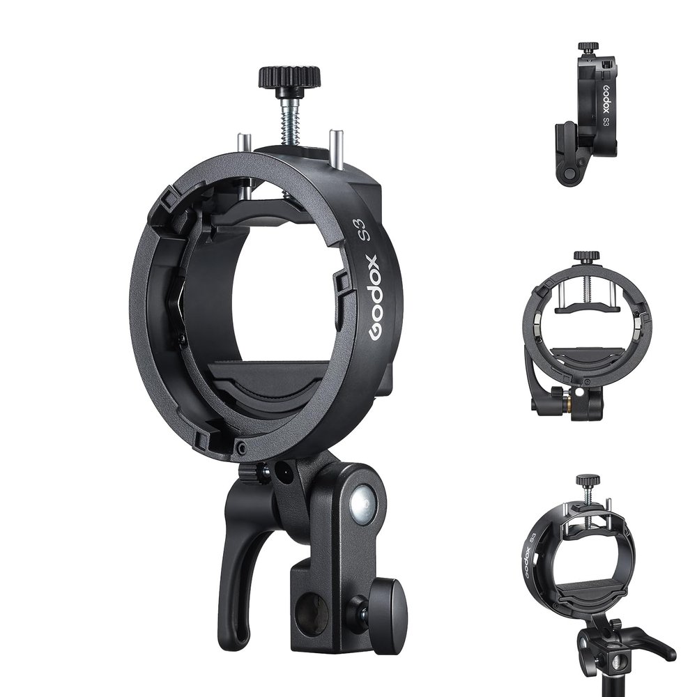 Godox S3 Bracket Bowens Mount Universal Speedlite Flash Bracket Holder for Godox AD200 AD200Pro II AD300Pro TT685II TT350 V350 V480 V860II V860III Speedlight