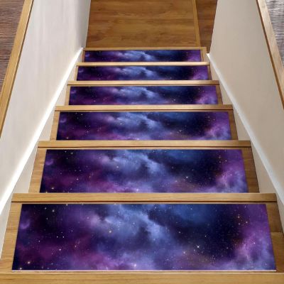 Starry Night Sky Stair Treads for Wooden Steps, 15 Packs 8" X 30" Non-Slip Carpet Stairway Treads, Washable Stair Runner Rugs for Kids Elders Dogs