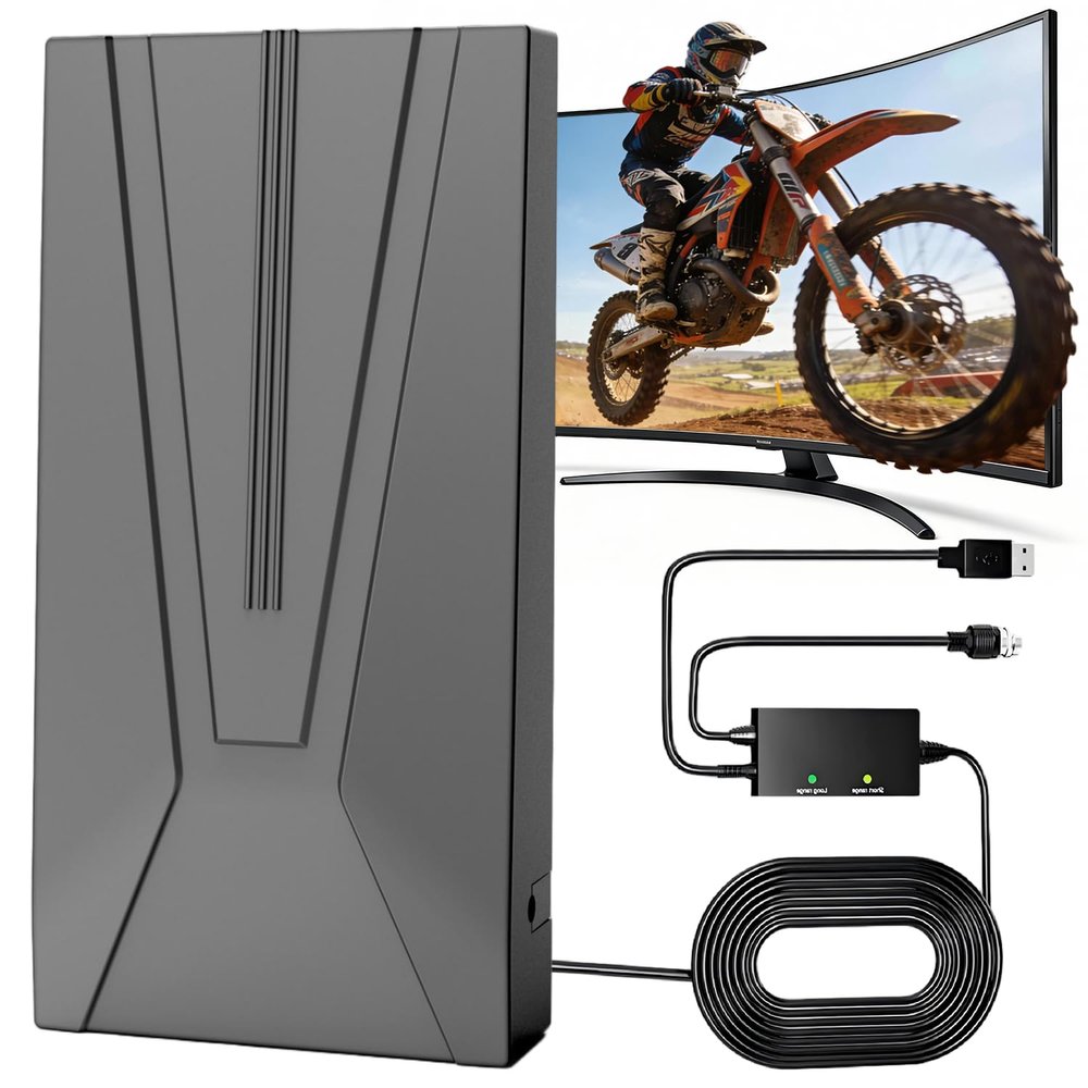 2026 Upgraded Indoor TV Antenna Up to 2200+ Miles Long Range HD Digital Antenna for Smart TV, Strongest with 16ft Coax Cable & Amplified Signal Booster Supports 4K 8K 1080p All TVs