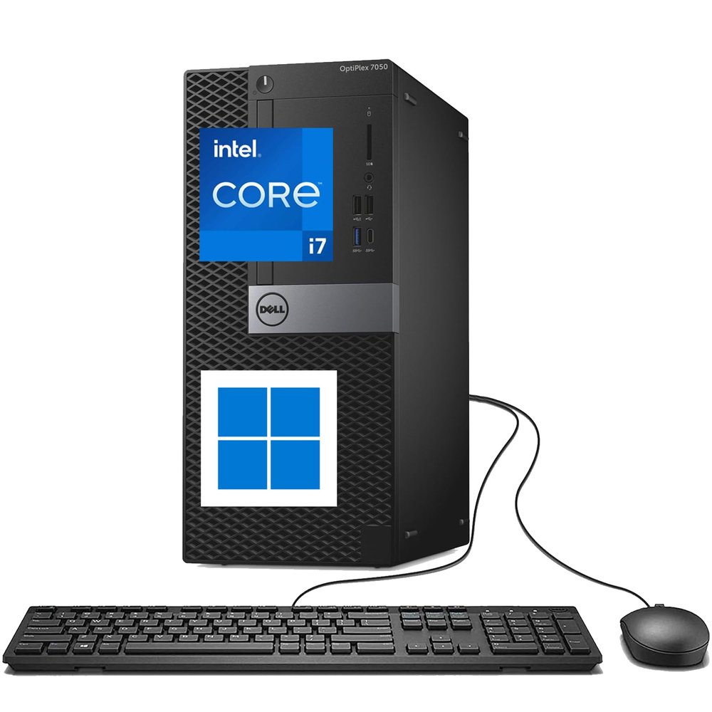 Dell Optiplex Mini Tower i7 Desktop 7050 Computer PC, Windows 11 Pro, Quad Core i7-7th 3.4GHz up to 4.0GHz, 16GB RAM, 512GB SSD, Keyboard (Renewed)
