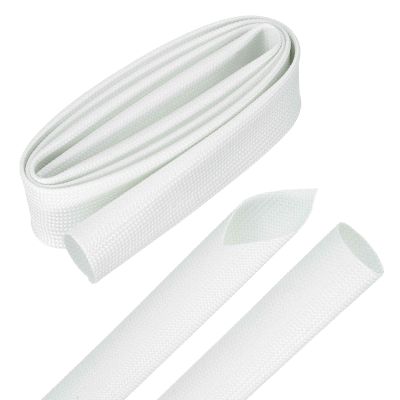 MECCANIXITY 3ft Braided Cable Sleeve, 0.8" ID 200C High Temperature 1500V Fiberglass Wire Insulation Cord Protector Organizer Wires Management for Motor Engine Fuel Line, White