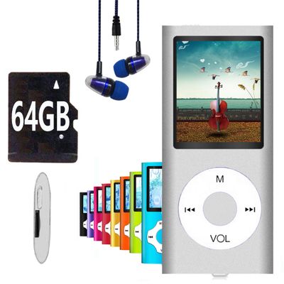 64GB MP3 Player, Hotechs MP3 Music Player with Slim Classic Digital LCD 1.82'' Screen Mini USB Port with FM Radio, Voice Record (Silver)