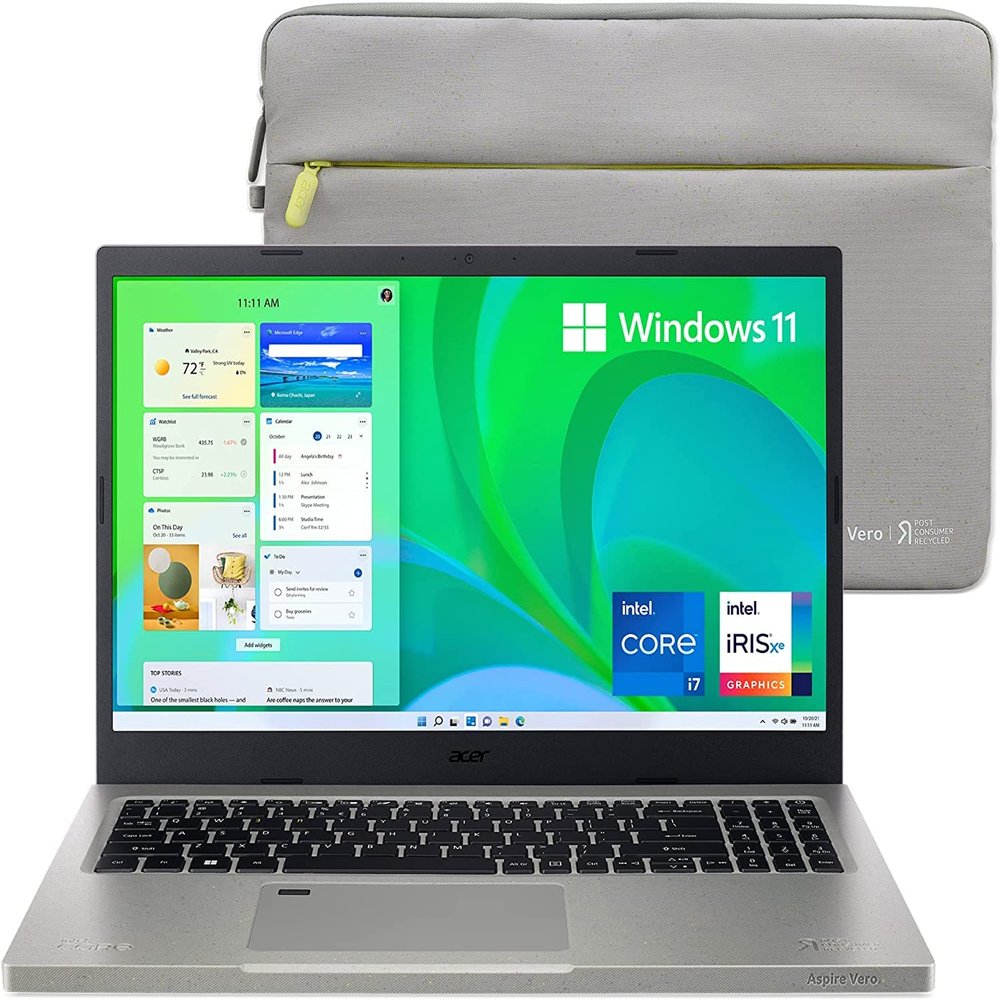 acer Aspire Vero 15 Laptop 15.6 FHD 1920 x 1080 Intel Core i7-1195G7, 4-core, Intel Iris Xe Graphics, 40GB DDR4, 2TB SSD, Backlit KB, FP, Wi-Fi 6, Bluetooth 5.1, 720p HD Camera, Windows 10 Pro