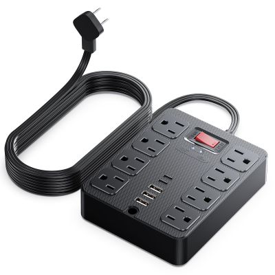 13 in 1 Surge Protector Power Strip Flat Plug 8 Widely AC Outlet 3 USB Ports,1250W/10A5 ft Extension Cord with Multiple Outlets, Desk Extender for Dorm, Home,TravelOffice Essentials,ETL Listed
