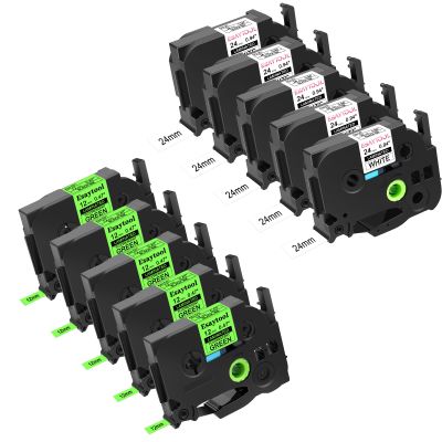 10 Pack Esaytool Replacement for P-Touch TZe-D31 12mm 0.47 Black on Green Fluorescent TZe-251 24mm 0.94 Black on White Laminated Label Tape for Ptouch PT-D600 PT-P710BT PT-E500 PT-1400 Maker