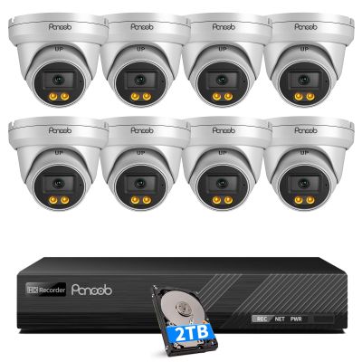 PANOOB PoE Security Camera System, 8Pcs 5MP Wired IP Cameras with Audio, Smart Color Night Vision & AI Person Vehicle Detection, Remote Access, 8 Channel 4K NVR with 2TB HDD, PD93BA0808-5MD-1