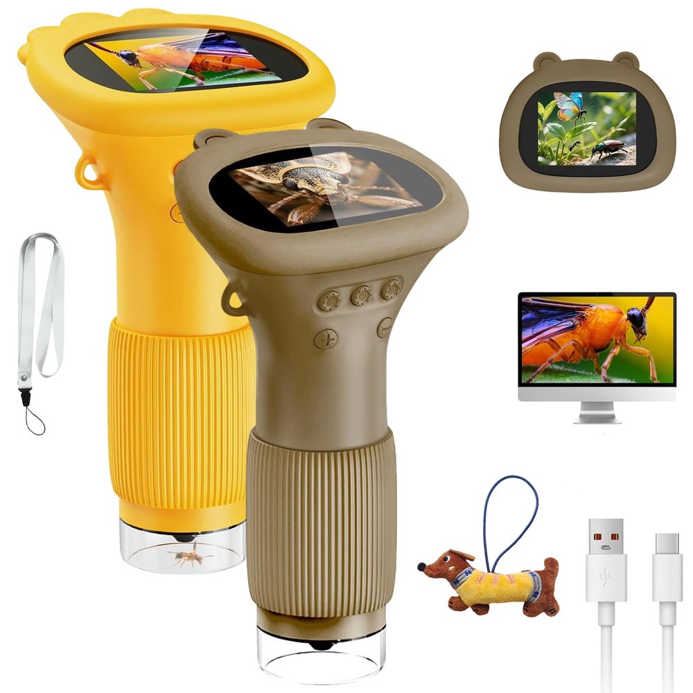 2026 New Kids Digital Microscope, 1000x Portable Kids Microscope with 2.0" Screen, Photo & Video Mini Pocket Microscopes for Boys Girls Age 3-12 (2PCS-C)