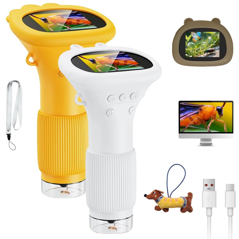 2026 New Kids Digital Microscope, 1000x Portable Kids Microscope with 2.0" Screen, Photo & Video Mini Pocket Microscopes for Boys Girls Age 3-12 (2PCS-A)