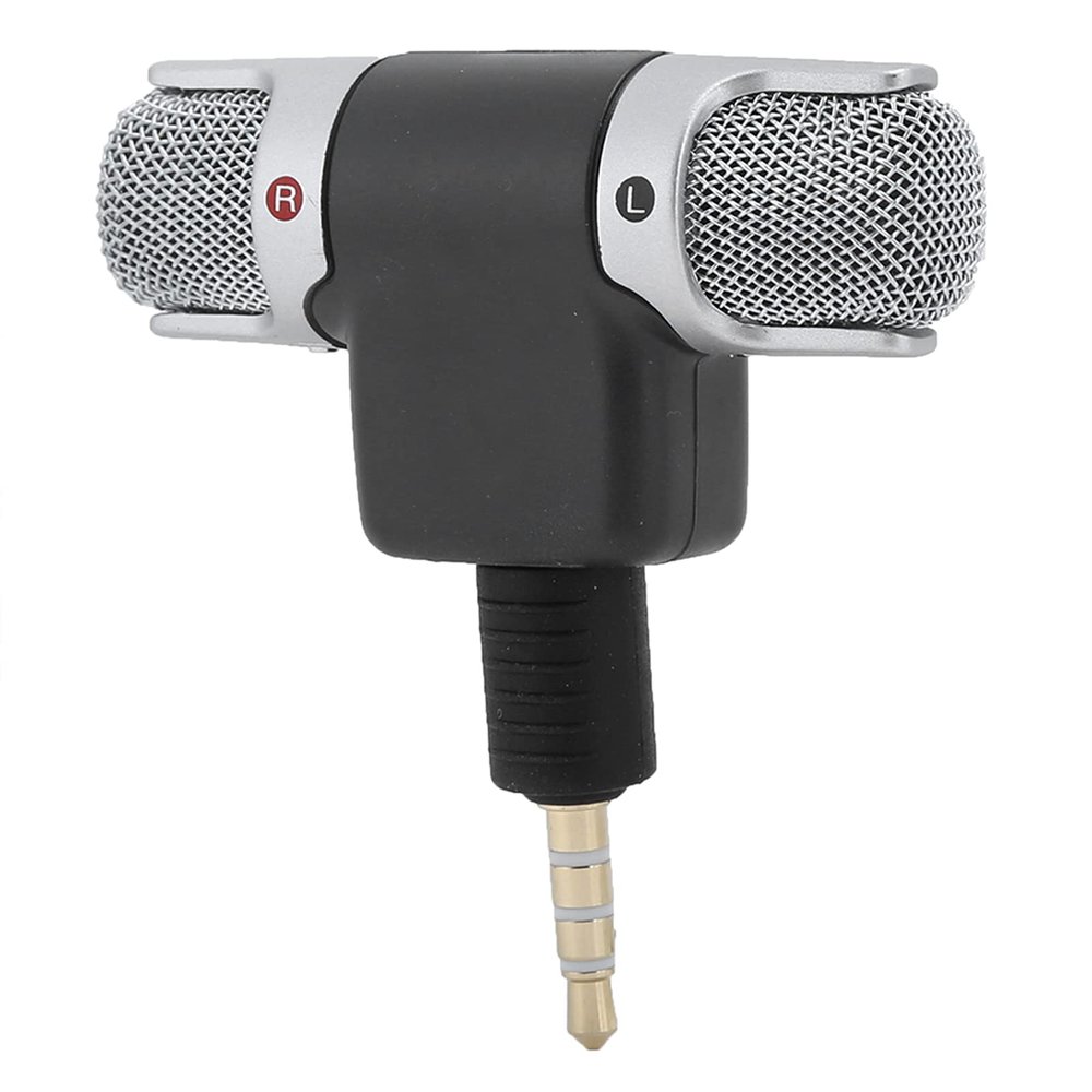 SUNGOOYUE Mini Stereo Microphone, Black ABS, Dual Channel Recording, 3.5mm Gold Plated LShape Plug, Lightweight 11g, for Mobile Phones, Tablets, Laptops (4 Poles)