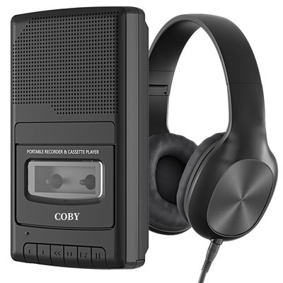 Coby Portable Cassette Player & Recorder with Over-Ear Headphones, Built-in Microphone, One-Touch Recording, Automatic Stop, Carry Handle  Tape Playback & Voice Recording
