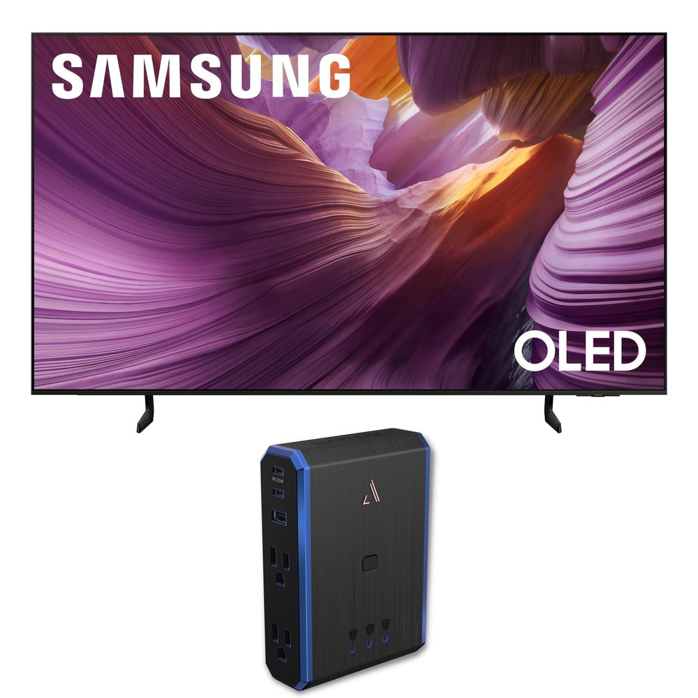 Samsung 65-Inch Class OLED 4K S85F Series, Vision AI Smart TV Object Tracking Sound Lite w/Dolby Atmos, NQ4 AI Gen2 Processor, Contour Design Bundle with an Austere 5S-PS4-US1 4-Outlet Power (2025)