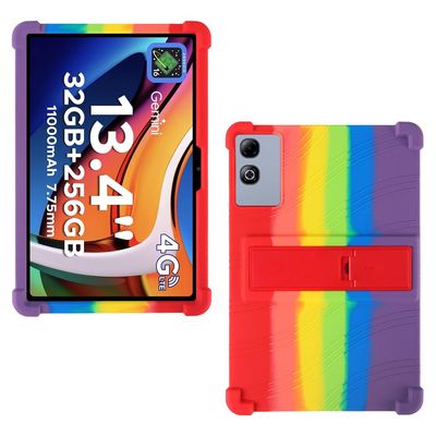 AKNICI Case for DOOGEE Tab G6 Max/TABWEE T60 Pro/TECLAST T65 Plus/TECLAST T65/ OSCAL PAD 200 Tablet 13.4 Inch, Soft Silicone Heavy Protective Cover with Adjustable Kickstand, Rainbow