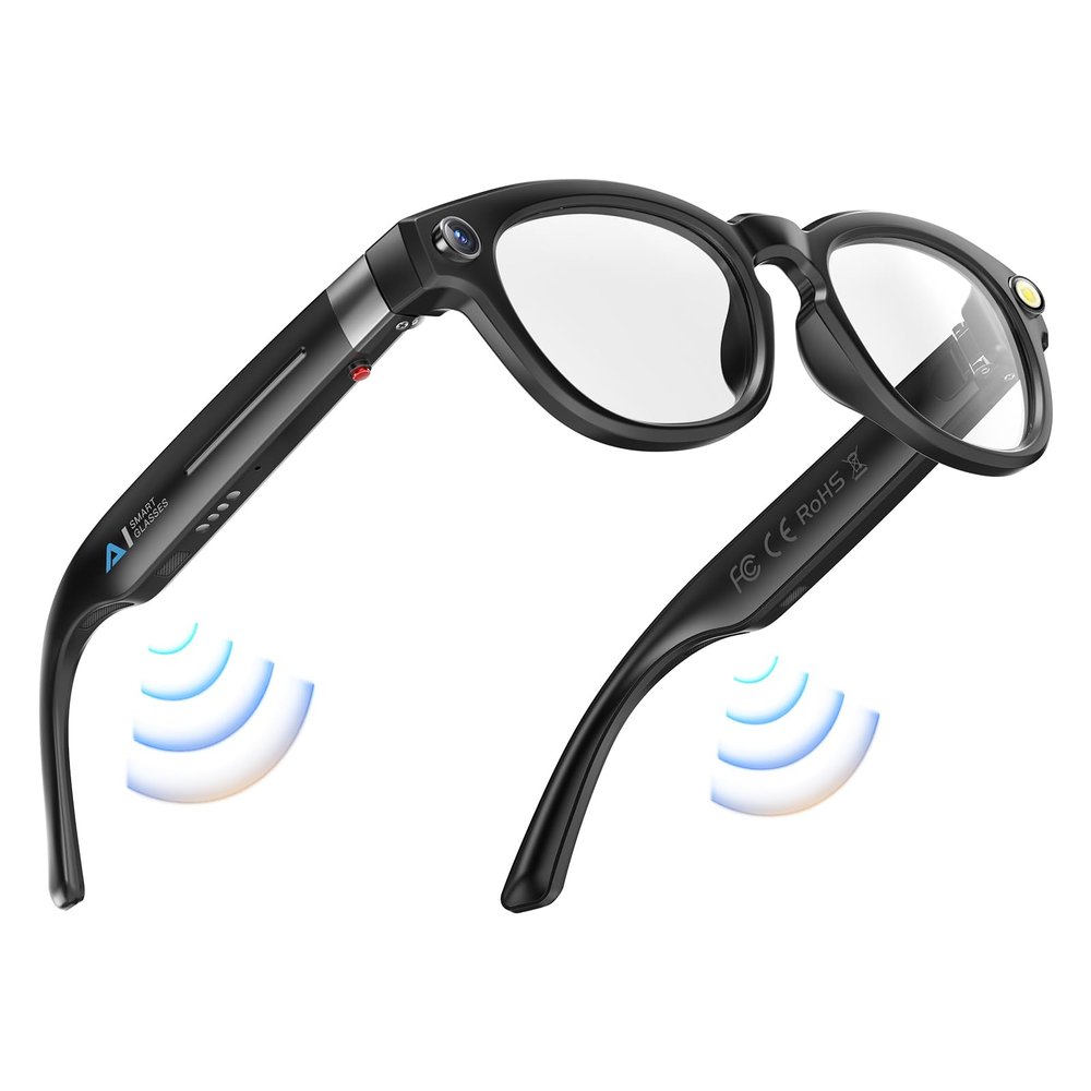 AI Smart Glasses with 4K Camera, Bluetooth Video Recording Sunglasses, Real-Time Translator for 100+ Languages, ChatGPT Voice Assistant Wearable, Hands-Free Photo Capture, Flash Light, Music & Calls