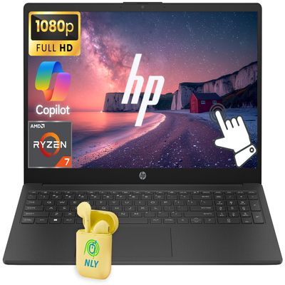 HP Touchscreen 15.6" FHD IPS LED Laptop Computer, 64GB RAM 2TB SSD, AMD Ryzen 7 (8-Core) Processor, Windows 11, AMD Radeon Graphics, Wi-Fi 6, HD Webcam, Numeric Keypad, NLY Earphones, Black
