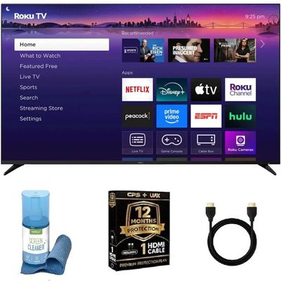 Roku 55 Inch Class Pro Series 4K QLED Mini-LED Smart TV with HDR, Voice Remote, Wi-Fi 6, Dolby Vision, 12 Month CPS Warranty, HDMI Cable and Screen Cleaner for Home Entertainment Streaming (55 inch)