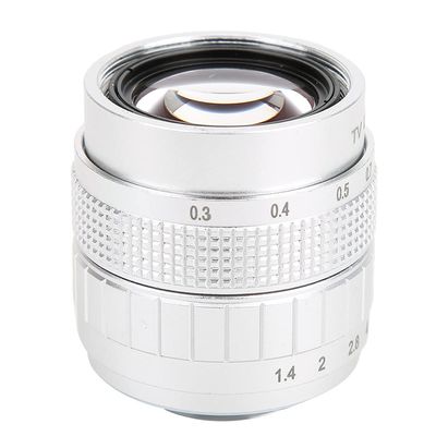 Tbest 50mm F1 4 C Mount Lens Manual Fixed Focus Large Aperture Camera for Fuji Mirrorless Cameras Metal Optical Glass Black Silver (Silver)