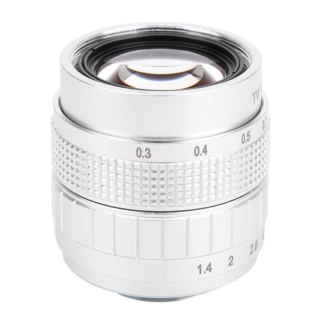 Tbest 50mm F1 4 C Mount Lens Manual Fixed Focus Large Aperture Camera for Fuji Mirrorless Cameras Metal Optical Glass Black Silver (Silver)