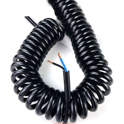 Electrical Wire,coiled power cord, 2 Cores Black Power Cord Spring Telescopic Wire 24AWG 20AWG 17AWG 14AWG Spiral Cable .5-7.5 Meter Expandable(2 Core 14awg,Line length 7.5 meter)