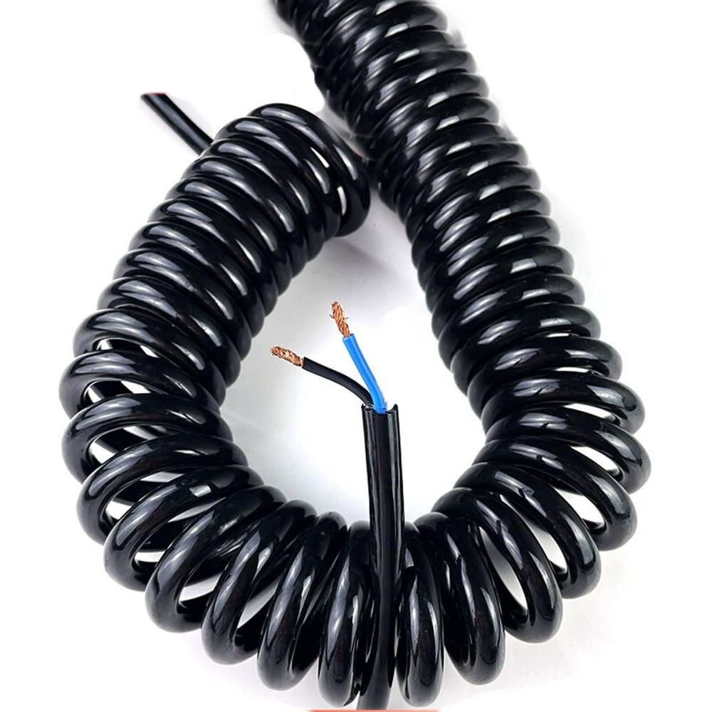 Electrical Wire,coiled power cord, 2 Cores Black Power Cord Spring Telescopic Wire 24AWG 20AWG 17AWG 14AWG Spiral Cable .5-7.5 Meter Expandable(2 Core 14awg,Line length 7.5 meter)