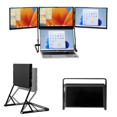 Glowdora Triple Screen Laptop Monitor Extender, 15.6" Fhd 1080p Portable Monitor with Aluminum Stand, 3 Display Laptop Extender Screen, Foldable Dual/Triple Setup for Multitasking
