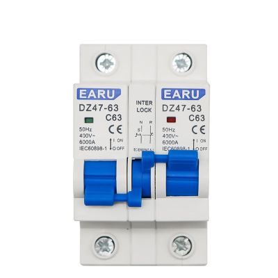 1P+1P AC Dual Power Manual Transfer Interlock Circuit Breaker Din Rail Isolating Discounnecting switches MCB 40A 63A(10A)