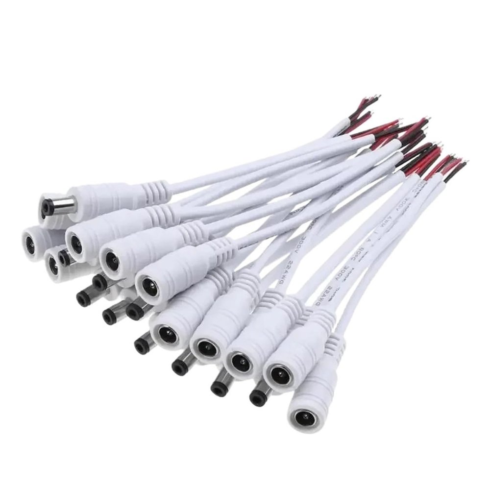 1/5/10 Pcs 5.5x2.1mm DC Male Female Power Plug Cable Wire Jack Adapter Connector for CCTV Single Color 3528 5050 LED Tape Light(5 Female White)