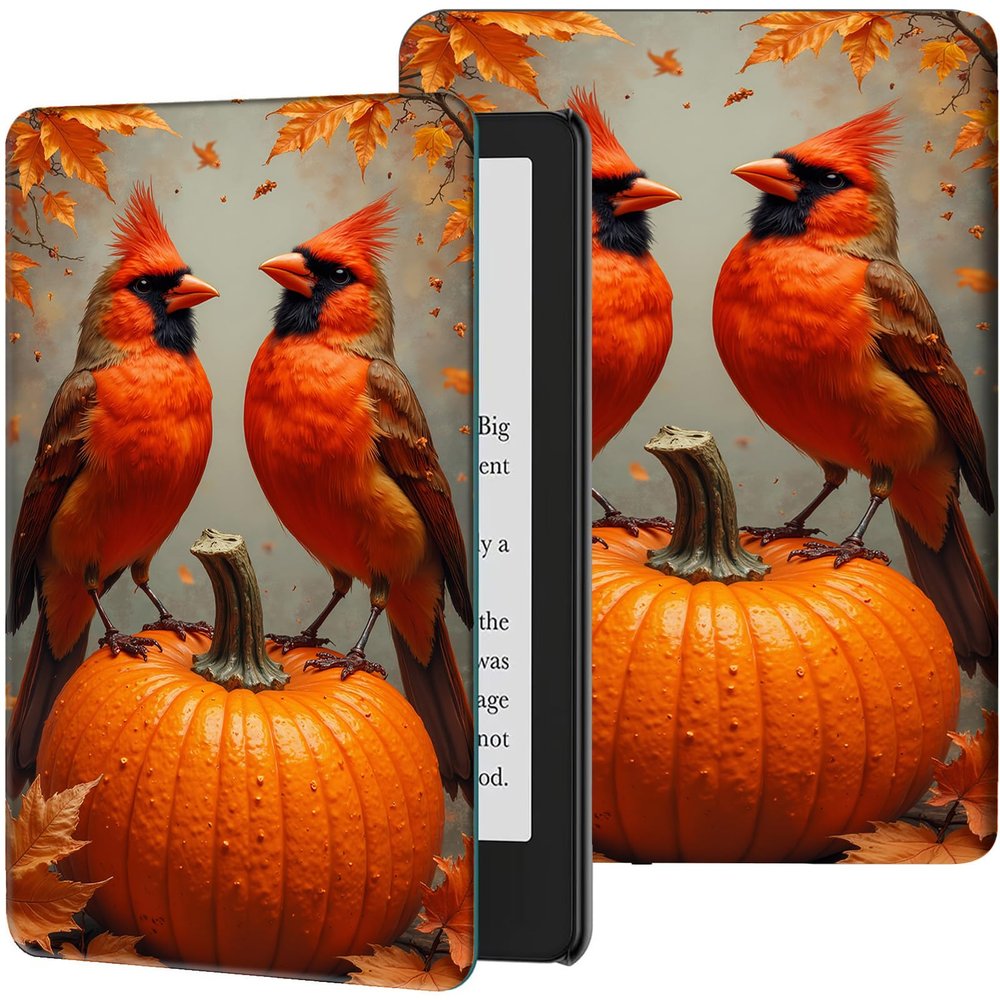 Case for 10.2" Kindle Scribe (2024/2022 Release) Lightweight PU Leather Slim Folio Adjustable Multi-Angle Smart Shell Cover with Auto Wake/Sleep for 10.2" Kindle Scribe E-Reader,Pumpkin Birds