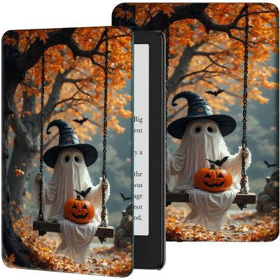 Case for 10.2" Kindle Scribe (2024/2022 Release) Lightweight PU Leather Slim Folio Adjustable Multi-Angle Smart Shell Cover with Auto Wake/Sleep for 10.2" Kindle Scribe E-Reader,Ghosts Pumpkin