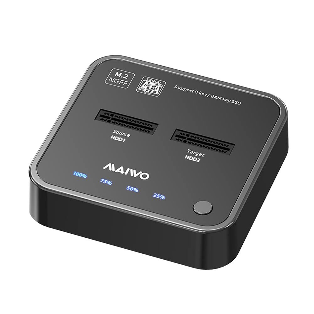 Dual M.2 SATA SSD Docking Station & Offline Duplicator | USB-C + USB-A | One-Click Clone | Supports B/M Key 2242/2260/2280/22110 | Tool-Free Design for Data Backup & SSD Expansion