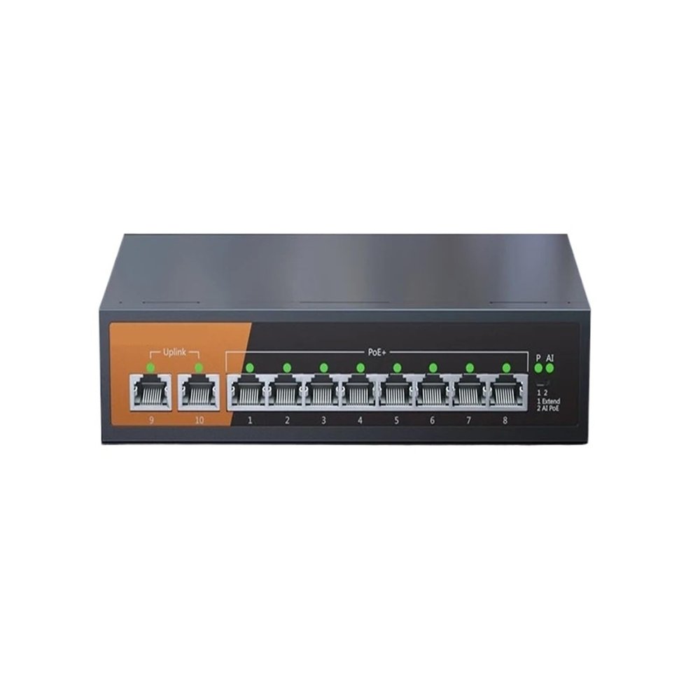 10-Port Gigabit Switch with 8 PoE Ports and 2 RJ45 Ports(Switch with EU Plug)