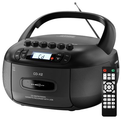 Kuephom Boombox CD Cassette Player Combo: Stereo Sound AM FM Radio with Bluetooth and Remote (Black)