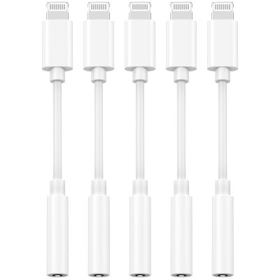 [Apple MFi Certified] 5 Pack Lightning to 3.5 mm Headphone Jack Adapter, iPhone Aux Adapter Converter Dongle Audio Cable Compatible with iPhone 14 13 12 11 X XS 8 7