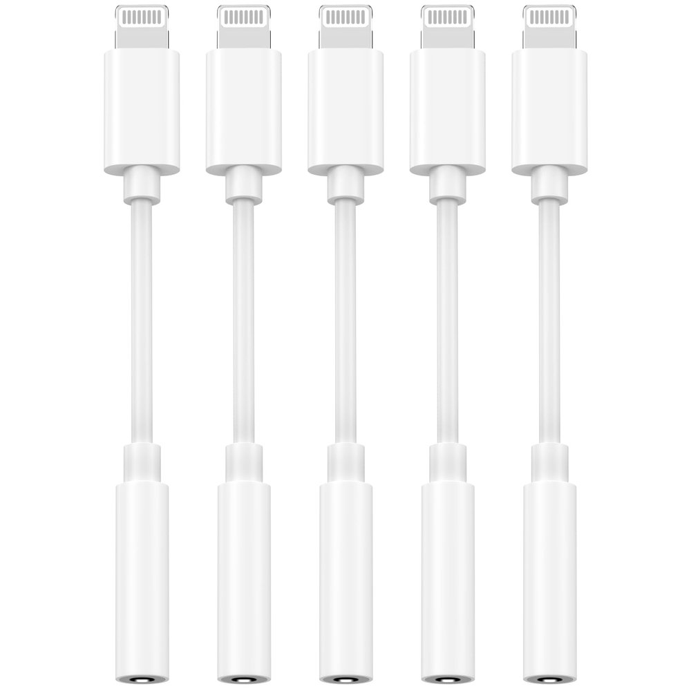 [Apple MFi Certified] 5 Pack Lightning to 3.5 mm Headphone Jack Adapter, iPhone Aux Adapter Converter Dongle Audio Cable Compatible with iPhone 14 13 12 11 X XS 8 7