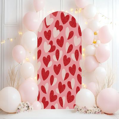 Wedding Arch Backdrop Cover 6.6FT Valentine s Day Dark Pink White Hearts Pastel Pink Valentine s Day Spandex Fitted Arch Cover Round Top Stands Cover for Birthday Party Ceremony Banquet Decoration