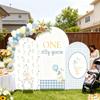 Set of 3 One Silly Goose Arch Backdrop Cover,Blue Plaides Stretchy Arched Stand Cover for Boy Baby Birthday Baby Shower Party Decoration(6FT+5FT+4FT) view 4