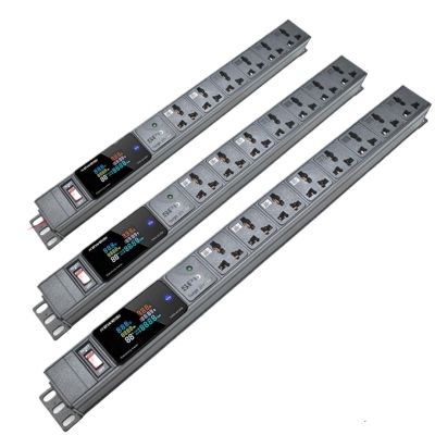 Cabinet Mount PDU Power Strip 2/3/4/5/6/7/8 Universal Socket with Switch Surge Protection Digital Voltage Measuring Instrument(EU Plug 1.5m Wire)